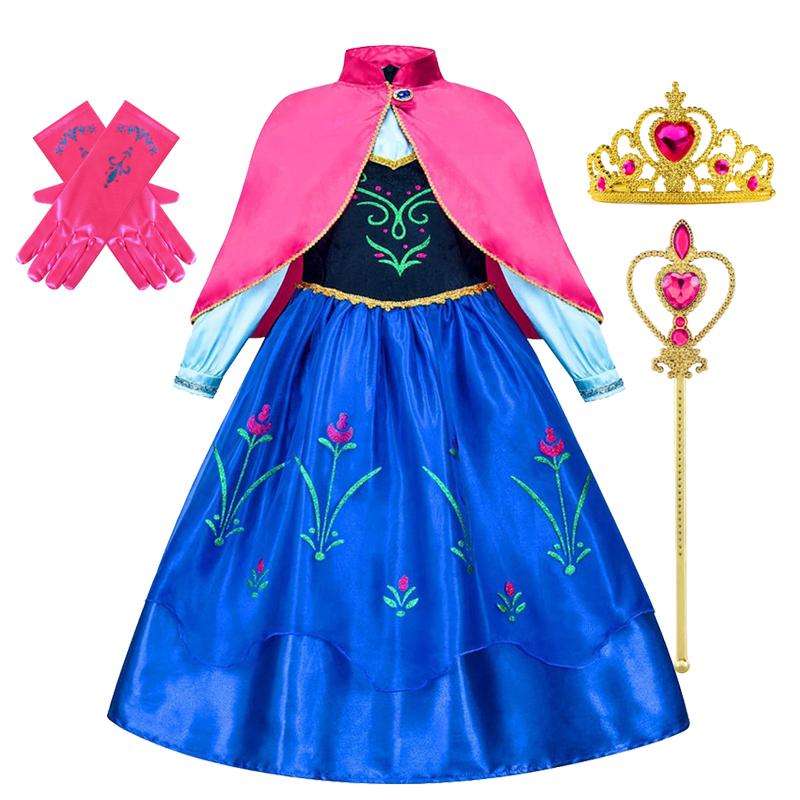 Frozen Anna Princess Girl Dress Halloween Cosplay Party Costume Snow Queen Princess Clothes Children Outfit 2-10 Y