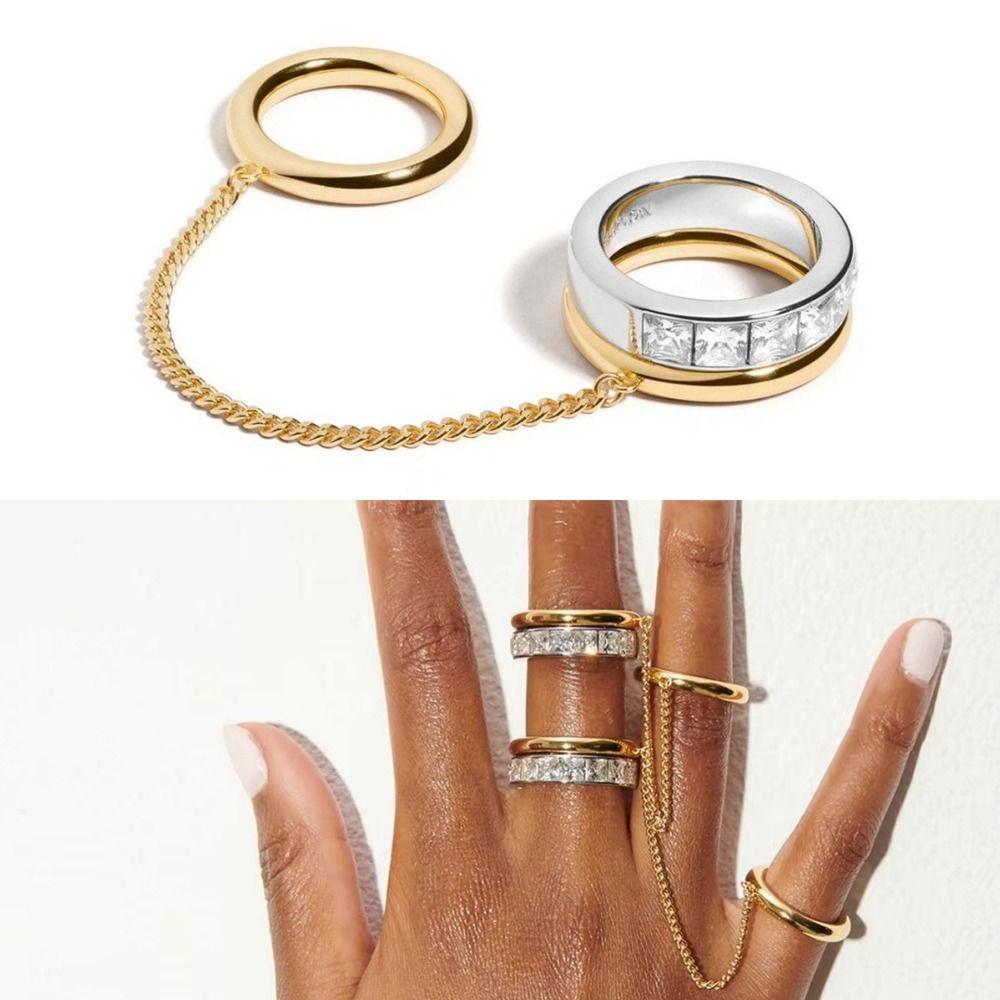 18K Gold Silver Stackable Finger Ring Zircon Tassel Metal Rings Chic Hip Hop Jewelry  for Women