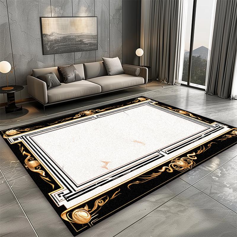 European Style Carpet for Living Room Black Marble Decor Sofa Area Large Rugs Hotel Hall 200x300 Cm Non-slip Plush Floor Mats