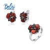 925 Sterling Silver Natural Red Garnet Ring Earrings Jewelry Set Women's Fashion Simple Design Anniversary Gift