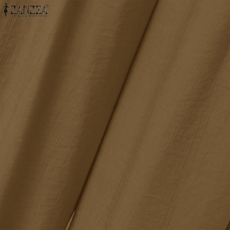 ZANZEA Женские летние брюки с высокой талией и молнией, однотонные, широкие брюки