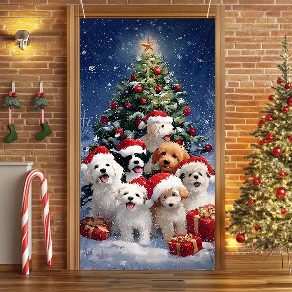 Cartoon Pet New Year Christmas Party Decorations Cat Dog Theme Door Covers Background Supplies Xmas Tree Photography Backdrop