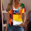 Summer V-neck 3D Multi-color Printed Top Fashionable Casual Short Sleeved Women's T-shirts