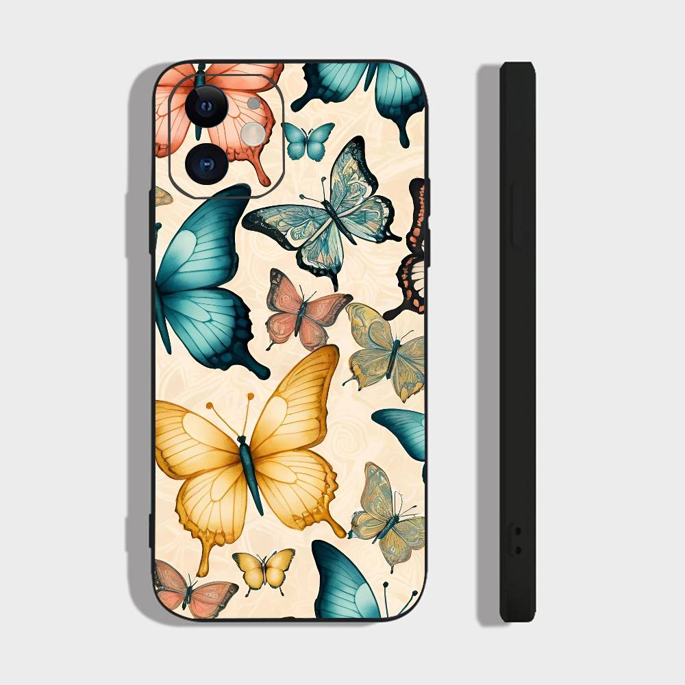 Художественная Бабочка Для IPhone 15 16 14 Plus 13 12 11 17 Pro Max 17 Air Черный Мягкий Чехол Для Телефона