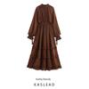Kaslead New Women Clothes Western Style Fashion Slimming Multi-Layer Lotus Leaf Trim Waist Hugging Long Dress