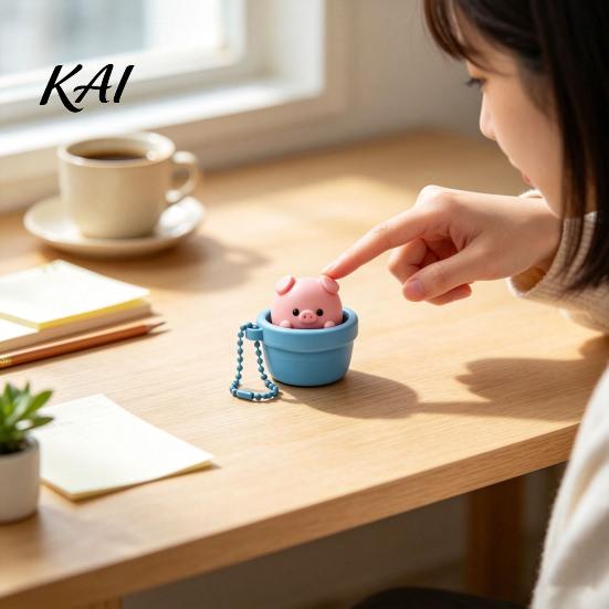 Anxiety Relief Tool Potted Pig Clicker Toy with Bead Chain, Clicky Button Fidget for Stress Relief, Finger Backpacks School Bags Decor