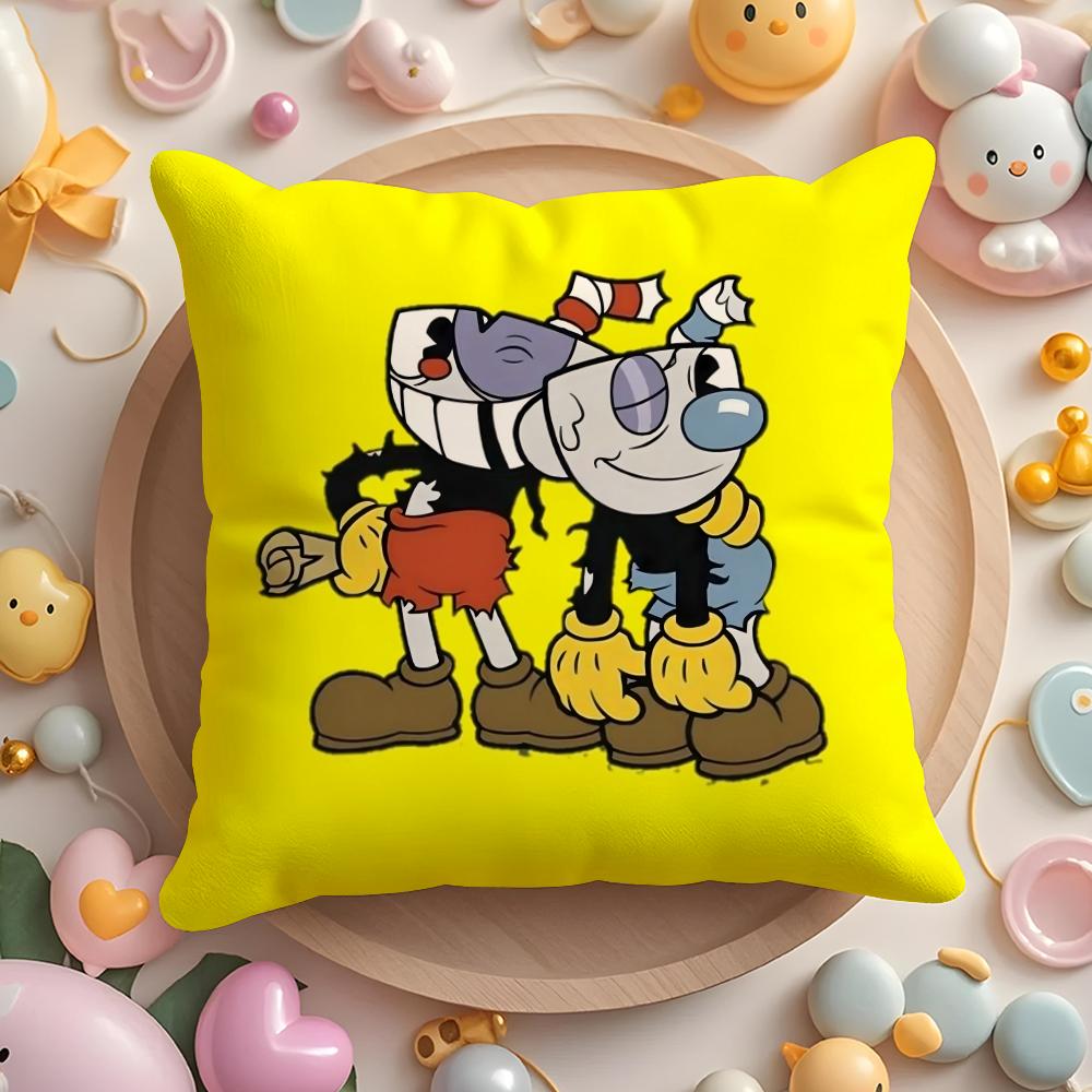 Классическая Милая Игровая Наволочка C-Cuphead Плюшевая Ткань Мягкая Двусторонняя Печать Подушка для Дивана Стойкая к Выцветанию Домашний Декор Подарок