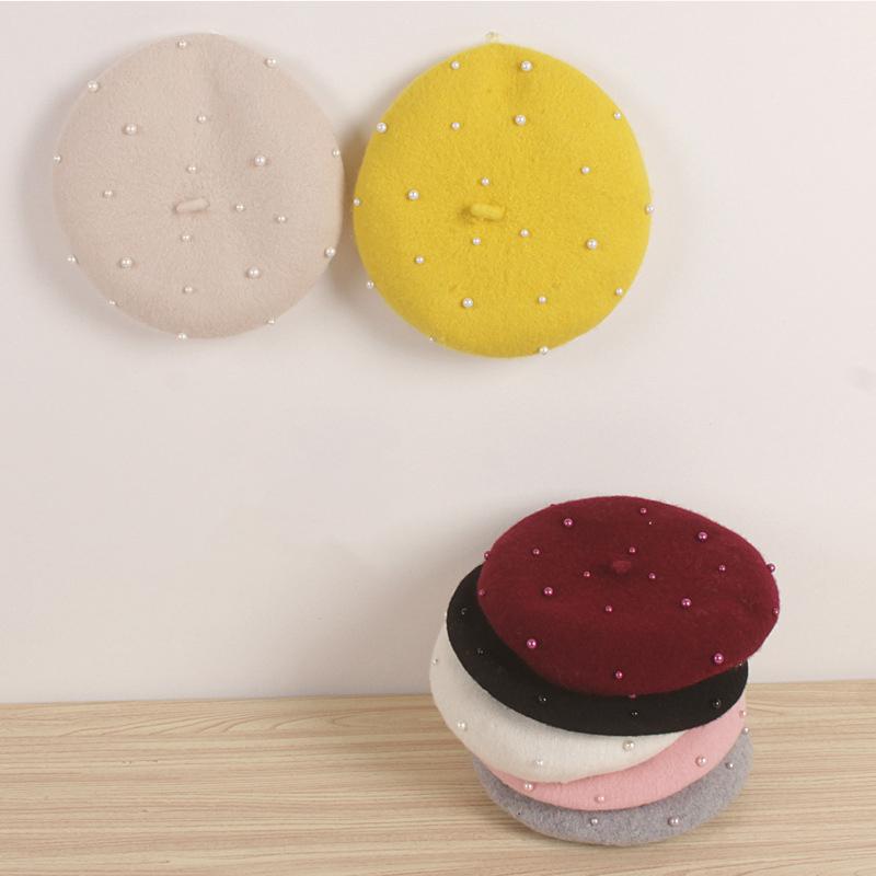 Детская зимняя шапка для девочек, ретро-береты для малышей с жемчугом, осенне-зимняя детская шапка для детей, аксессуары