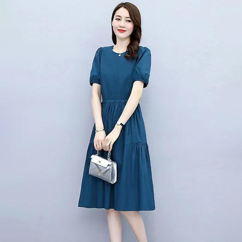 Женское платье Корейская версия плиссированного платья для женщин, свободного покроя и с приталенной талией, с короткими рукавами