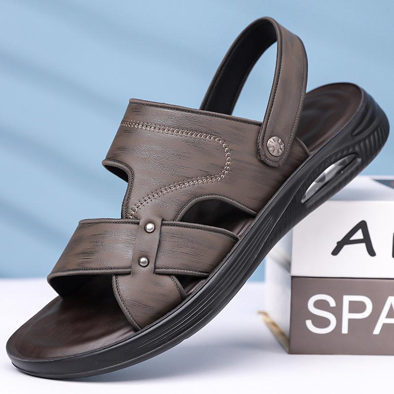 Модные однотонные кожаные сандалии для мужчин Модная повседневная спортивная пляжная обувь Мужские летние новые дизайнерские шлепанцы