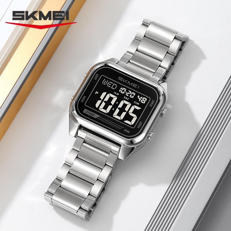 SKMEI 2478 Waterproof Digital Electronic Stainless Steel Clock LED Display Wristwatches Sport Watches for Men Mens Reloj Hombre