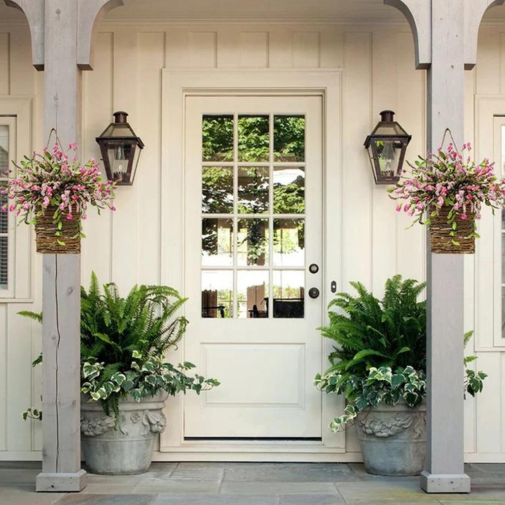 Door Hanger Basket Decorative Door Hanging Basket Wreath Front Door Artificial Wildflowers Basket for Home Wedding