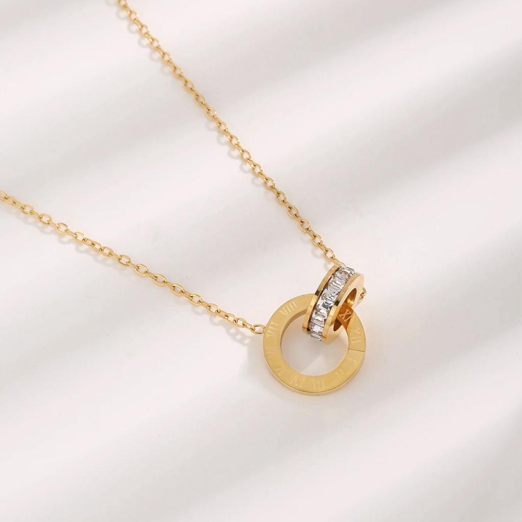 18K Gold Plated Stainless Steel Interlocking Circles Infinity Style Roman Numbers Wedding Statement Collar Necklace For Women
