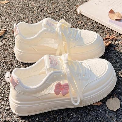 Летние сетчатые дышащие маленькие белые туфли женские 2025 новые с бантом туфли для юбки кампусный стиль спортивные кеды