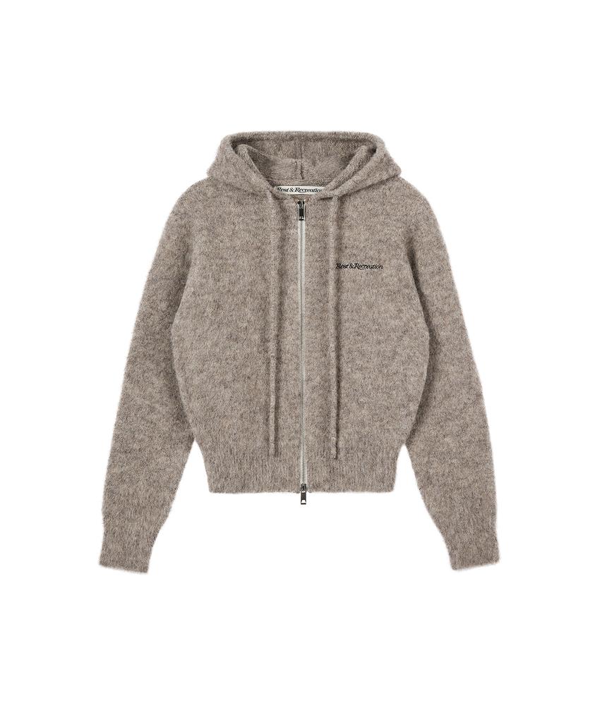 REST&RECREATION Hairy Knit Hood Zip-Up - Brown