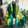 Simulation Silk Scarf, Long New Silk Satin Splicing Silk Scarf, Ethnic Style, Travel And Vacation, Sunscreen Shawl, Large Square Scarf.