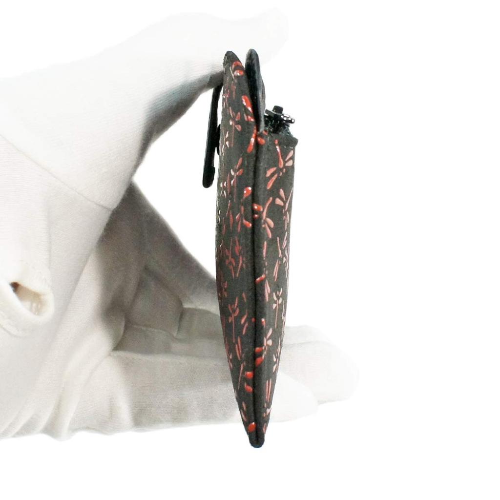 Inden Long Wallet Bundle L Тонкая оленья кожа черного цвета с красным лаком Узор стрекозы [Indenya] 2107-21-008