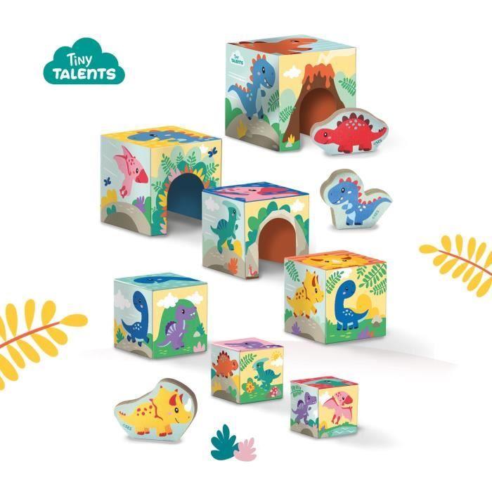 Tour de blocs à empiler avec figurines de dinosaures - Jeu d'adresse - SES CREATIVE - Tour empilable avec 3 figurines de dinosaures.