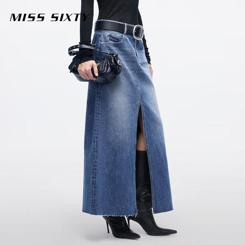 MISS SIXTY Women's Sun Protection Retro Slit Denim Long Skirt