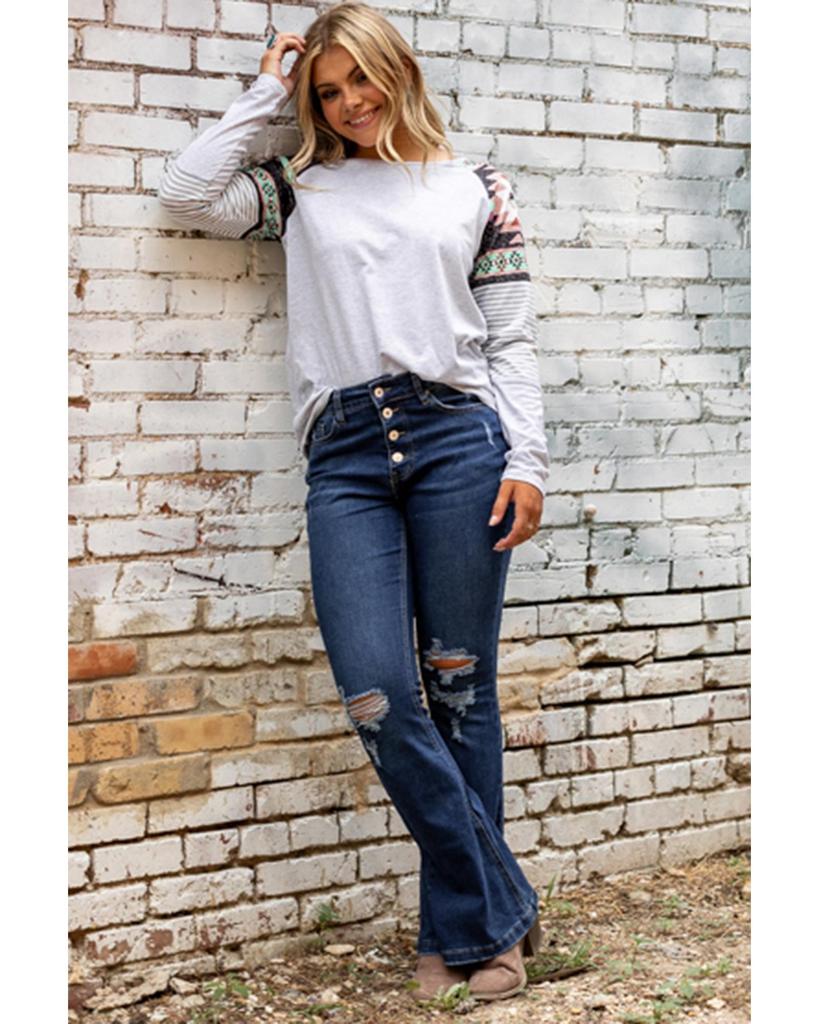 Azura Exchange Джинсы клеш с потертостями