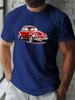 Classic red retro car casual Tshirt with round neck and short sleeves 100 cotton microelastic and summer regular fit coat
