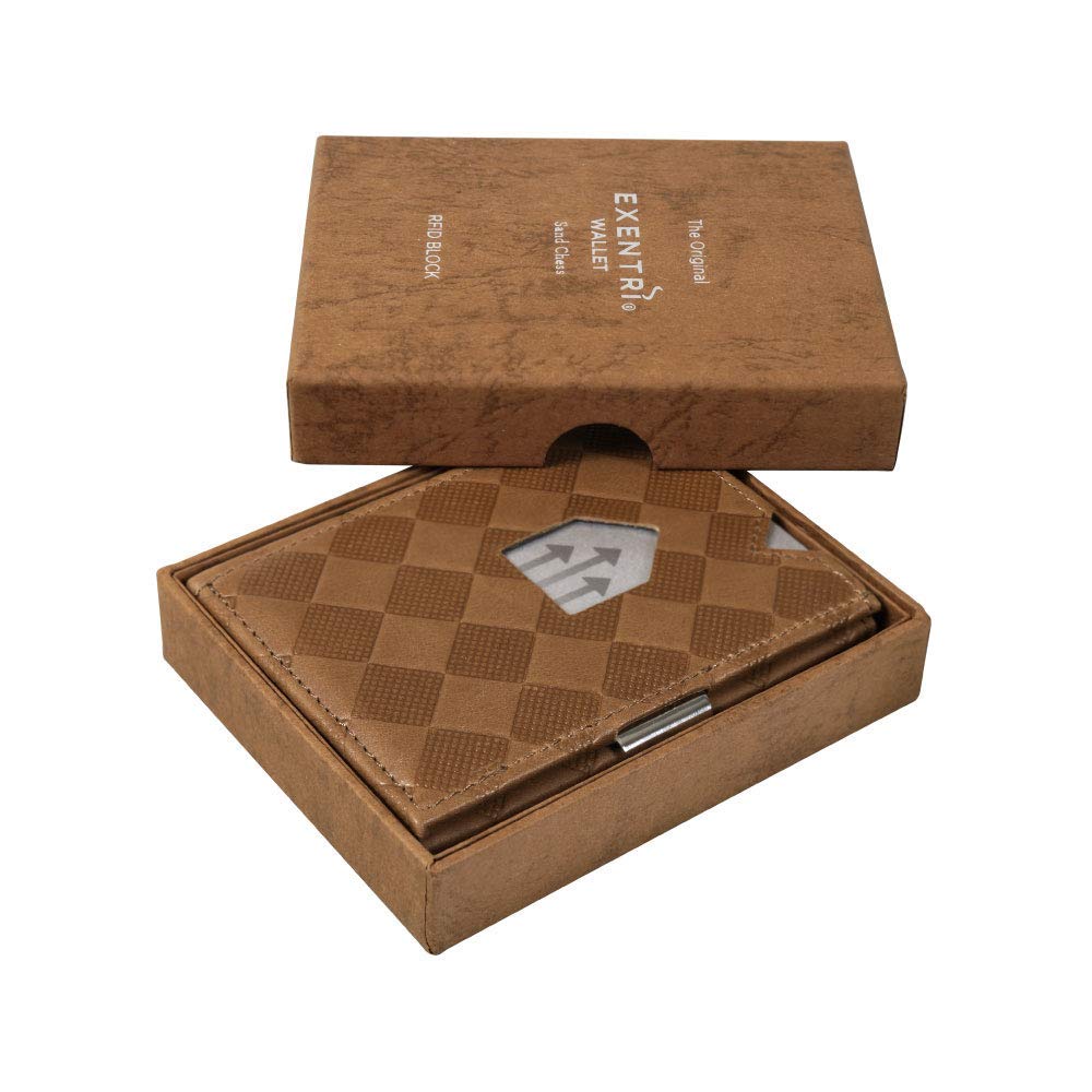 EXENTRI Eccentric Wallet EX027 Genuine Leather Trifold Wallet Mini Wallet RFID Blocking Compact Mini Wallet Cowhide Leather Small Wallet Men Women