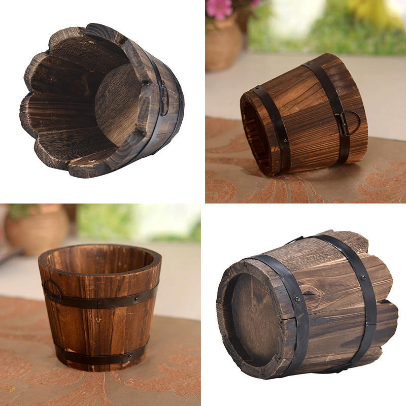 Деревянная круглая бочка-кашпо для цветов, домашний офис, сад, свадебный декор