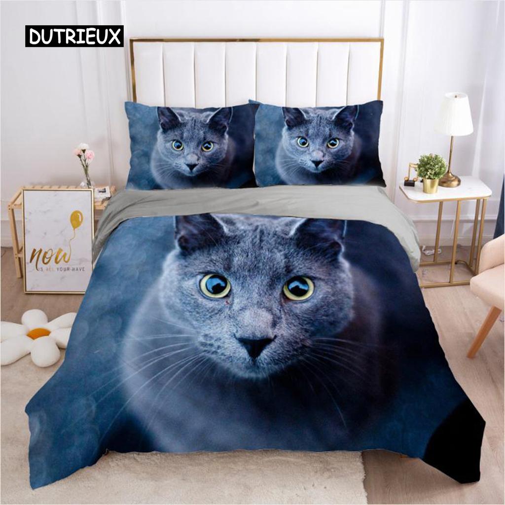 Комплект пододеяльников для кошек Подарки для любителей кошек Комплект постельного белья из микрофибры Милый рисунок котенка Животная тематика Двуспальное одеяло размера «queen-size»
