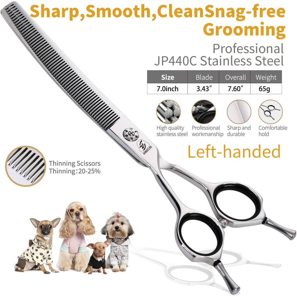 Левая рука Sangelar 7 дюймов Профессиональный высший класс Япония 440C Рыбья кость Ножницы для истончения домашних животных Инструменты для ухода за собаками Супер стальные ножницы для волос для домашних животных Инструменты