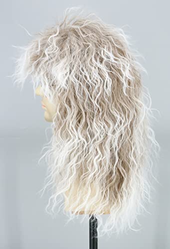 Topcosplay Men's Long 80s Rocker Heavy Metal Punk Curly Wig for Halloween, Cosplay, Costume Party (Brown-White Gradient)