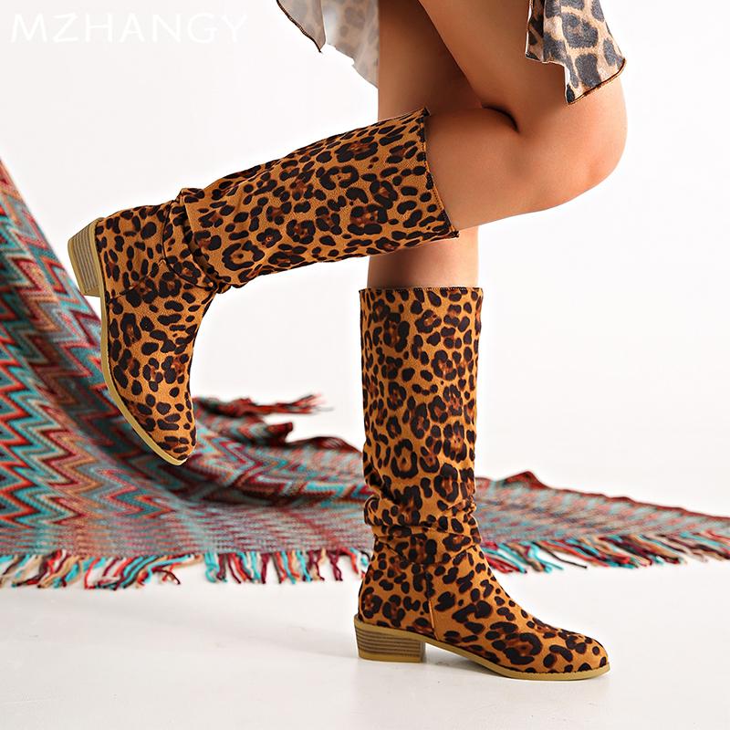 Модные леопардовые высокие сапоги для женщин, сексуальные туфли с острым носком, женские трендовые ботинки челси 2024 года, готические зимние женские мотоциклетные сапоги