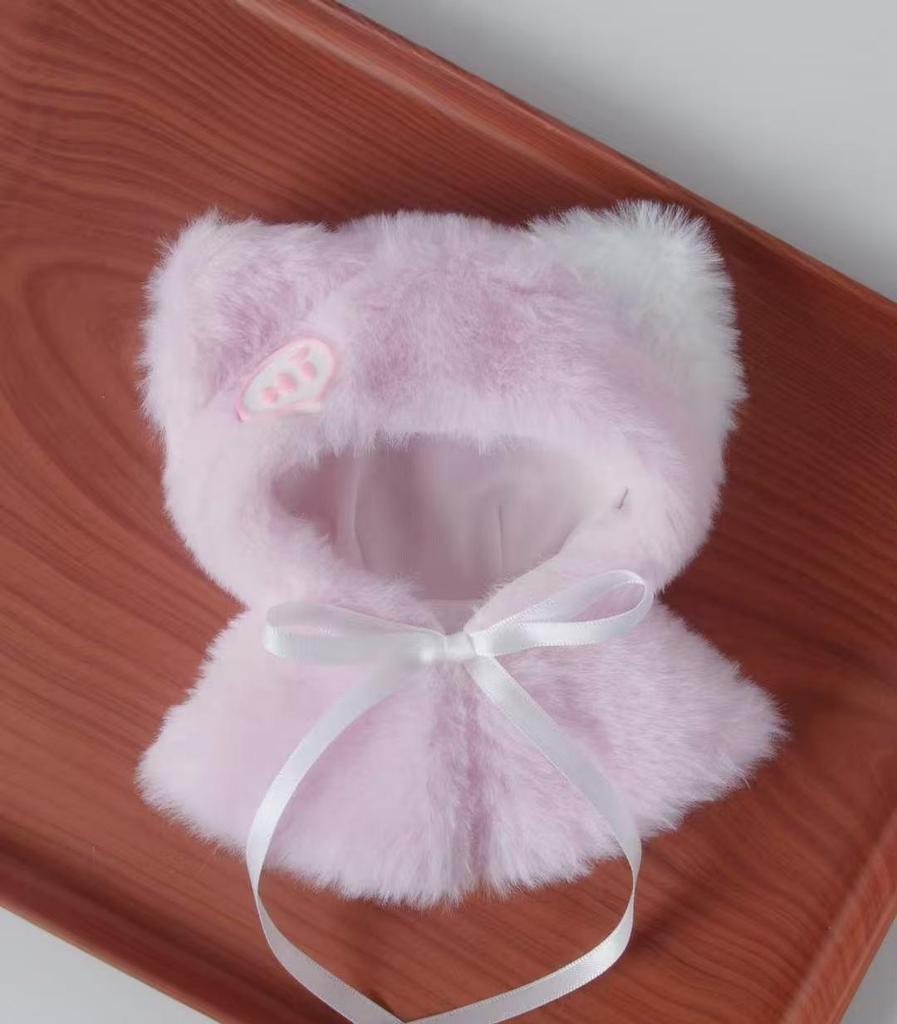 No Doll Cute Star Emblem Rabbit Fur Cape Cloak For 10cm 15cm Cotton Dolls Pink Bow Decor Halloween Photo Prop Dress Up Outfit