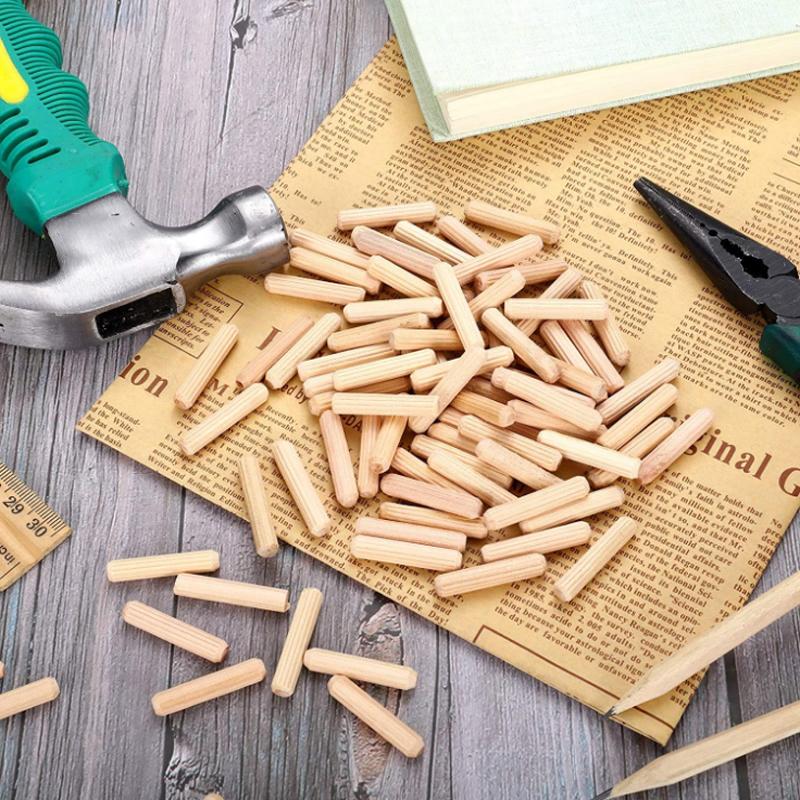 100/50 шт. Деревянные штифты для ящиков шкафа, круглые рифленые деревянные штифты для поделок, набор стержней для мебели, деревянные штифты для поделок