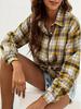 2026 Retro Plaid Yellow Women's Long Sleeve Slimming Top