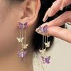 Butterflies Tassel Women Earrings Luxury Elegant Long Faux Purple Crystal Girls Drop Dangle