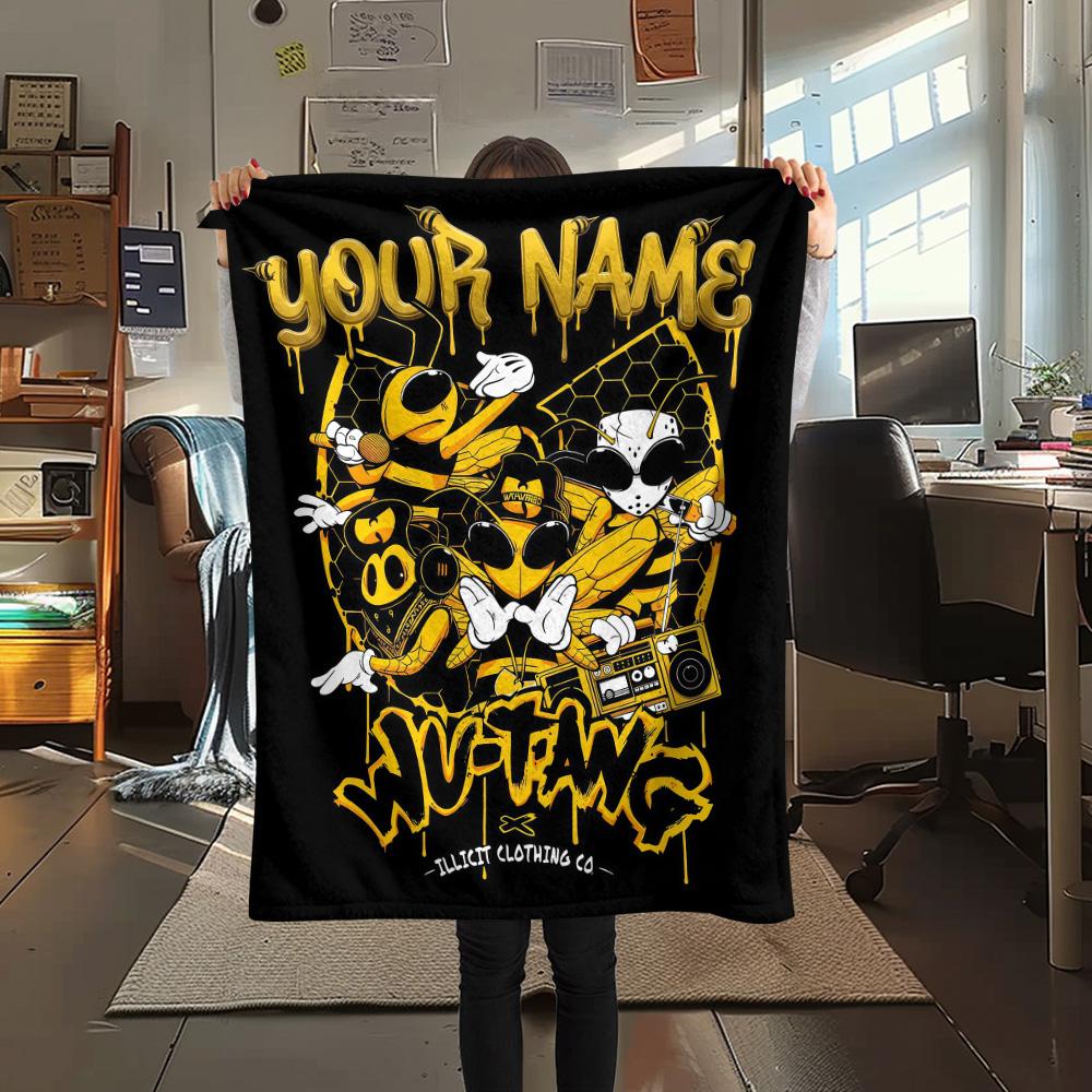 1PC Custom Name Wu-Tang Clan Patterned Flannel Blanket Suitable For All Seasons for Home Decor Warmth and Comfort Gifts Holiday Present -HE230