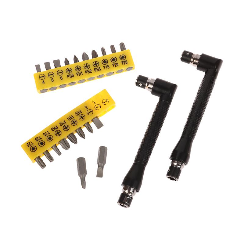 Г-образная 1/4 шестигранная бита для отвертки 90 градусов двойная головка рукоятка черная 6,35 гаечный ключ 10 шт. набор инструментов с битами для отвертки с желтой лентой