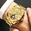 Gold Automatic Watch Luxurious Gentleman Skeleton Tungsten Sapphire 5 ATM Water Resistant Date Luminous Day of the Week Men's