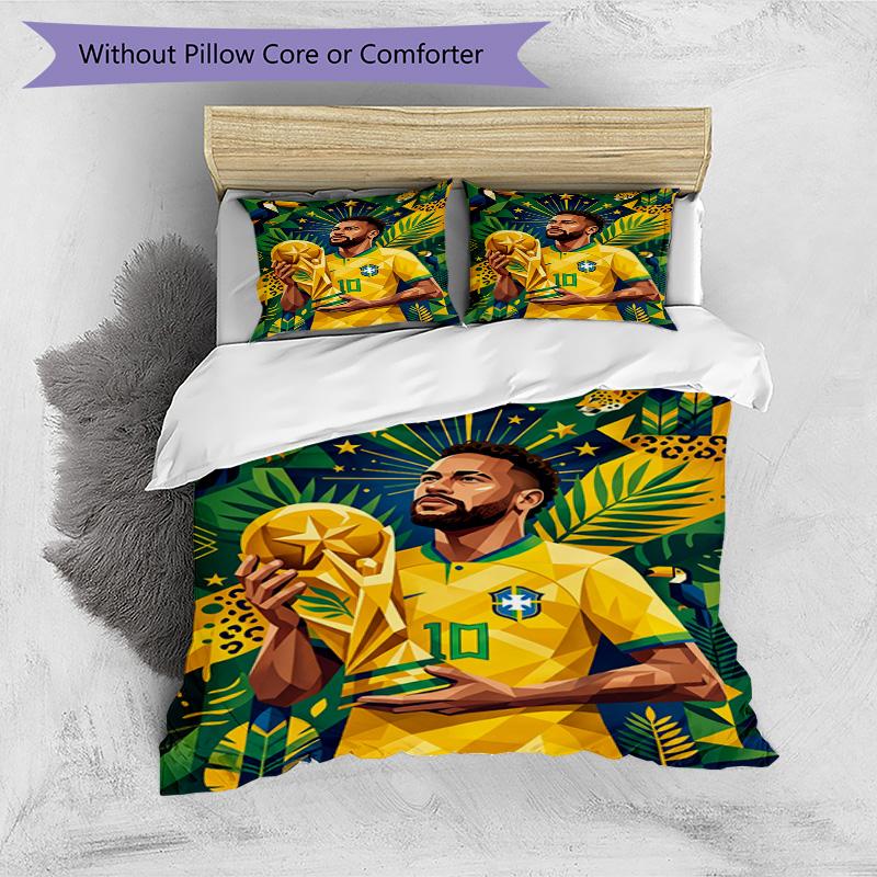 3pcs Duvet Cover Set (1*Duvet Cover + 2*Pillowcase, Without Core), Neymar Jr Print Bedding Set, Bedroom Decor, All‑Season, Birthday Gift