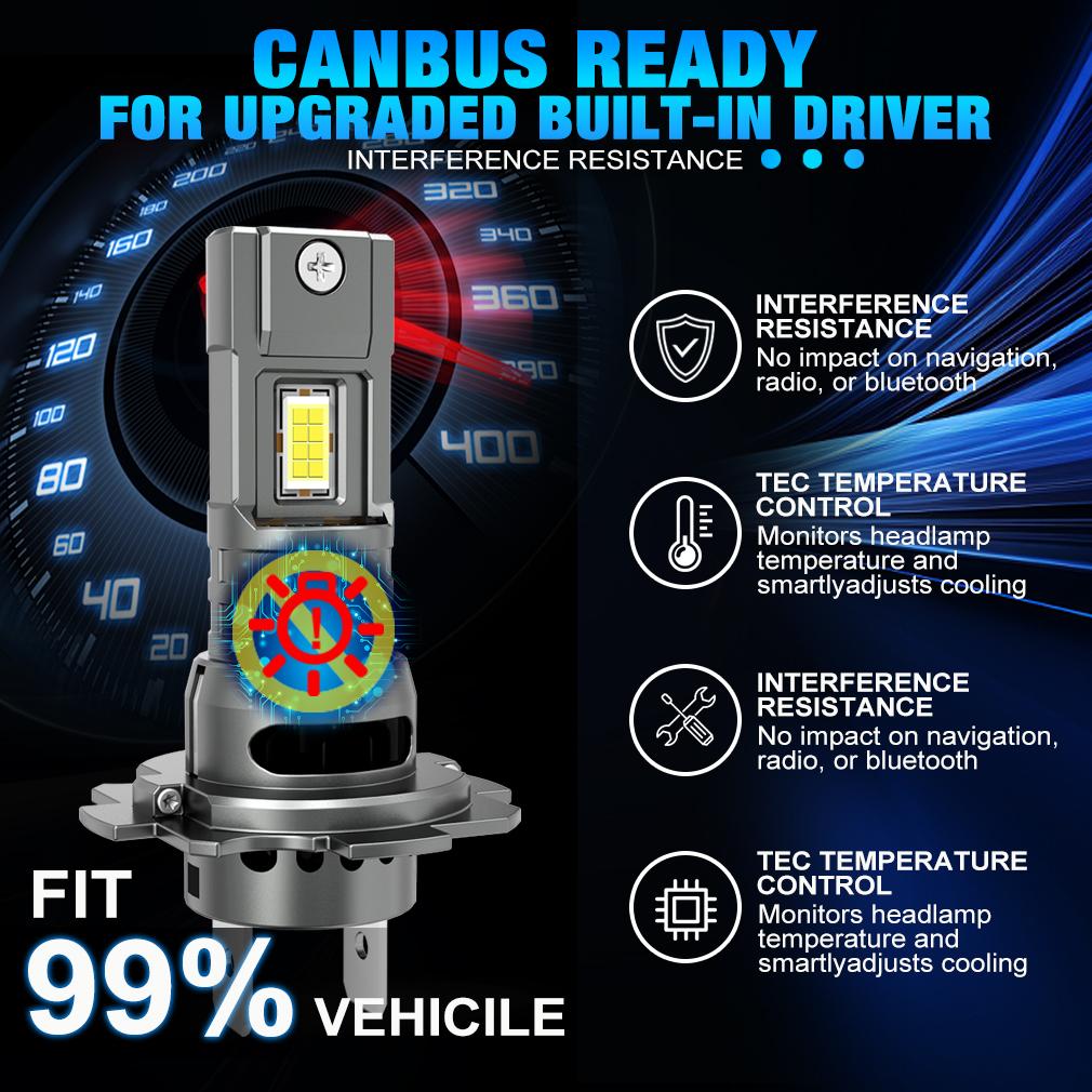 2 шт., цоколь H7, светодиодные автомобильные фары, 70 Вт, турбо-лампы высокой мощности, 6500K, 40000LM, чип CSP, мини-светодиодный светильник, Plug & Play, проводной налобный фонарь с вентилятором