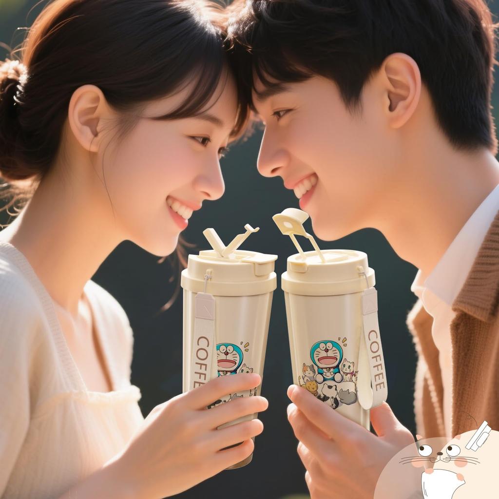 Термос-кружка из нержавеющей стали, 2-сторонняя, бутылка для воды, кофейная кружка, с изоляцией, с соломинкой, легко моется, подходит для активного отдыха, унисекс, 530 мл,