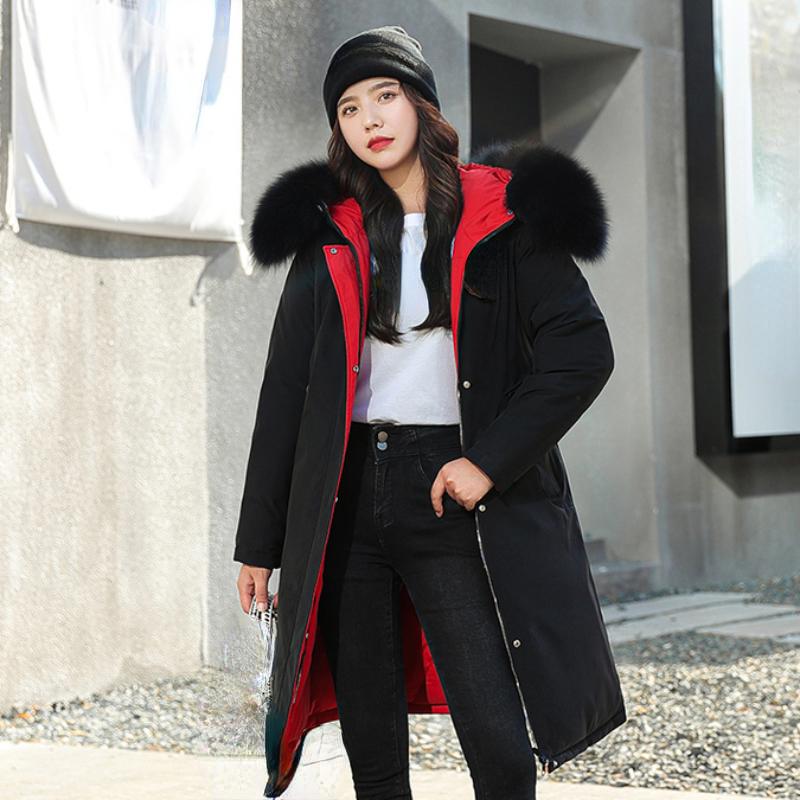 Зимняя мода с капюшоном, большим меховым воротником, мягкие длинные парки, пуховое хлопковое теплое пальто, водонепроницаемая ветровка, куртка, носить с обеих сторон
