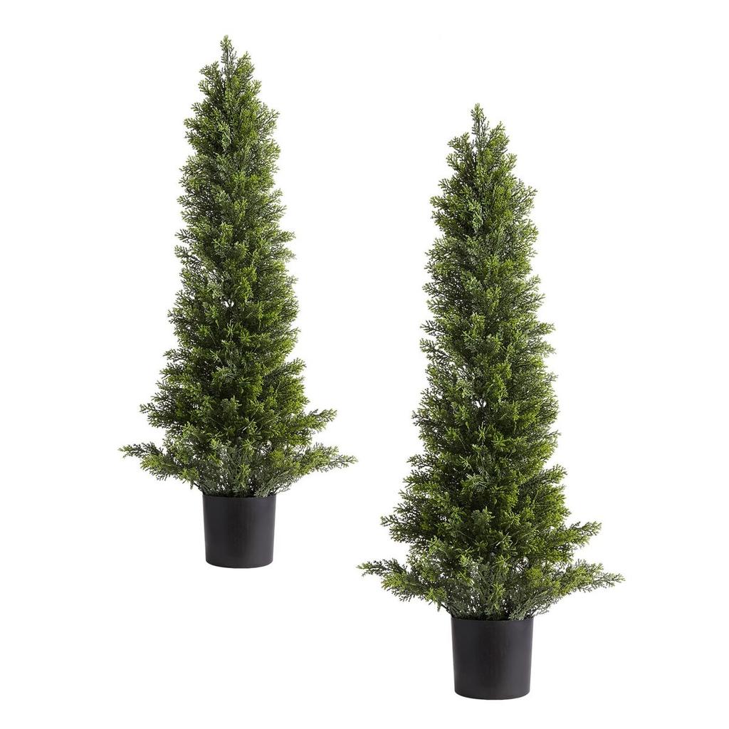 Artificial Topiary Cedar Trees, 2 Set 914mm Faux Pine Shrubs Plants, Fake Silk Tree Look Real, Easy Assembly for Decor Front Porch Outdoor Patio