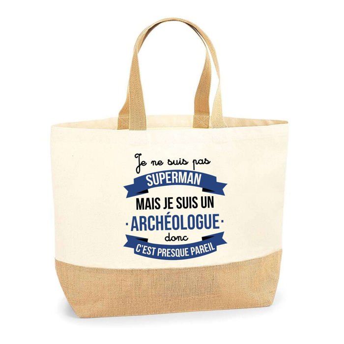 Tote bag en jute - PLANETEE - Archéologue Superman - Multicolore - Éco-responsable - Fabriqué en France