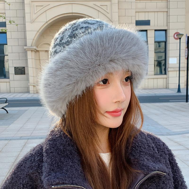 Imitation Mink Fur Straw Hat Women's Autumn and Winter Plush Bucket Hat Warm Ear Protection Mongolian Hat Basin Hat