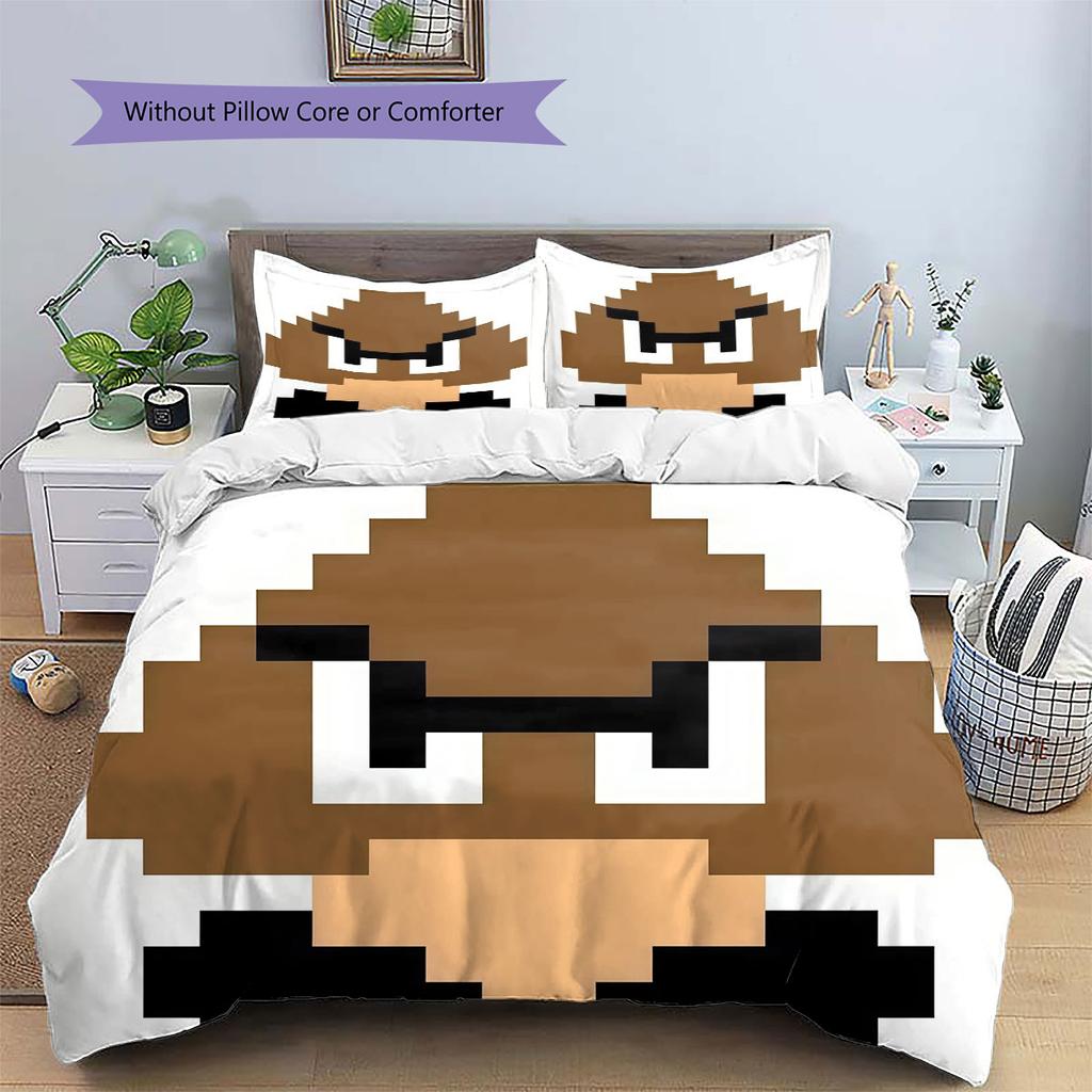 Goomba Pattern Bedding Home Decoration Birthday Gift ( 1 duvet cover + 2 pillowcase, without core),fan merchandise.