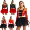 Women Sequins Circus Ringmaster Cosplay Costume Long Sleeve Fringed Shoulder Tulle Leotard Dress Halloween Dress Up Costume