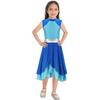 Girls Praise Dance Dress Color Block Mock Neck Sleeveless Tiered Wrap Hem Lyrical Performance Gown