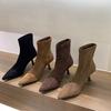 Korean Small Naked Boots 2025 Autumn and Winter New Single Boots High Heel Pointed Suede Khaki Thin Boots Short Boots Women's Shoes