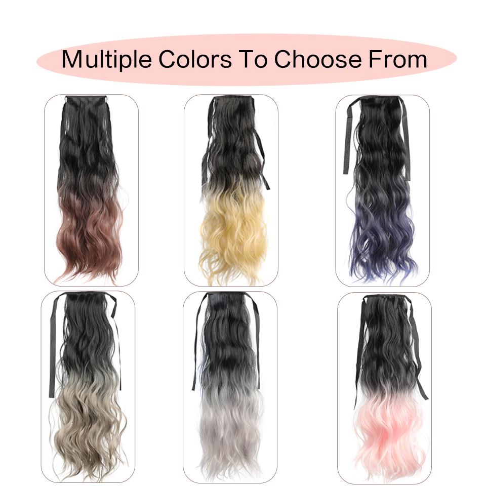 Синтетический конский хвост, длинный, с водной рябью, конский хвост, накладные волосы, термостойкий конский хвост, черный градиент, серый для женщин